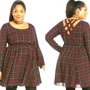 TORRID NEW DESERT PLAID Mini Georgette Criss Cross Back Skater dress 3X